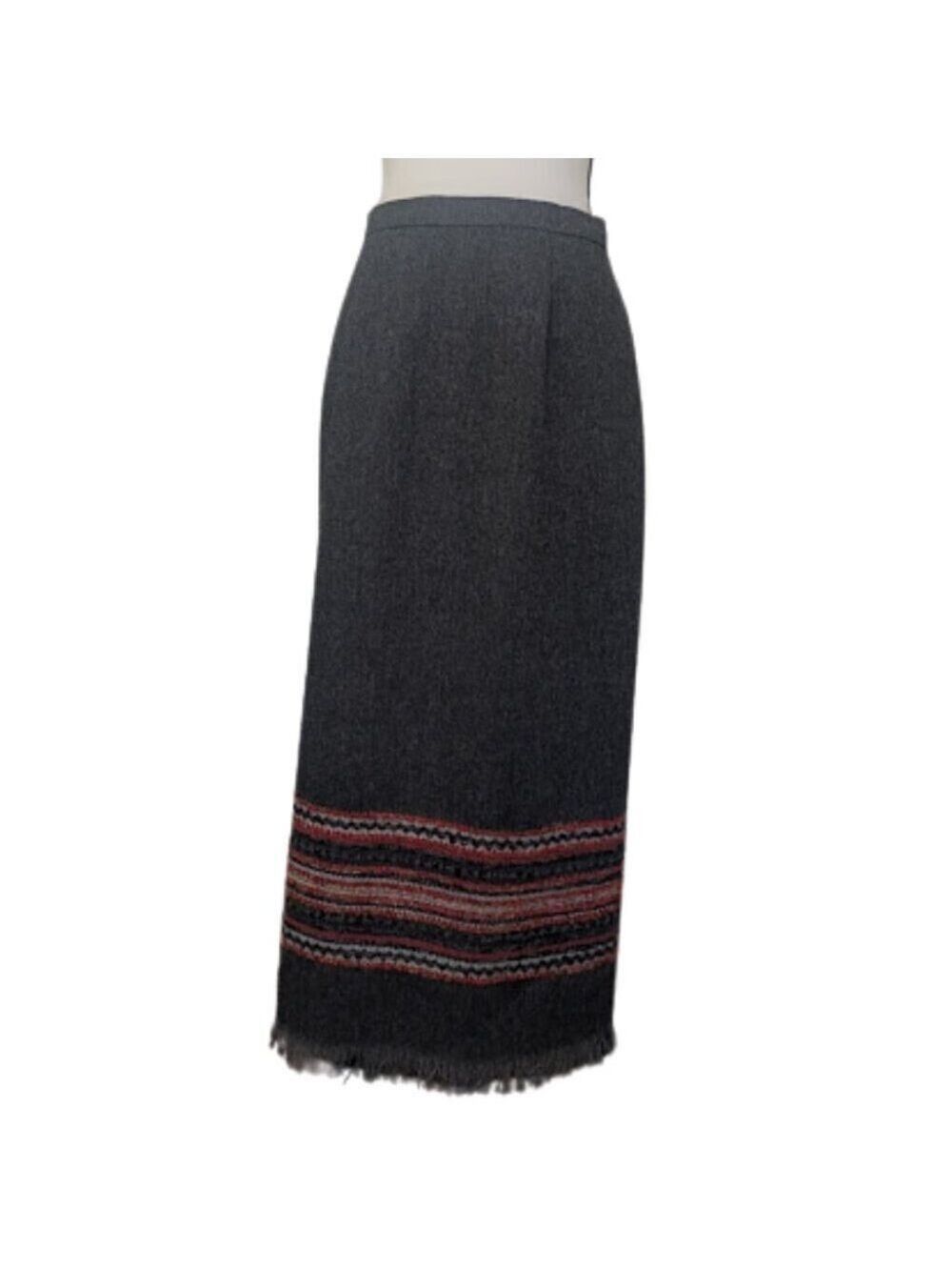 Sag Harbor Fringe-Hem Blanket Stripe Tweed Pencil Skirt Lined Gray Multi *Sz 6P - Picture 4 of 11